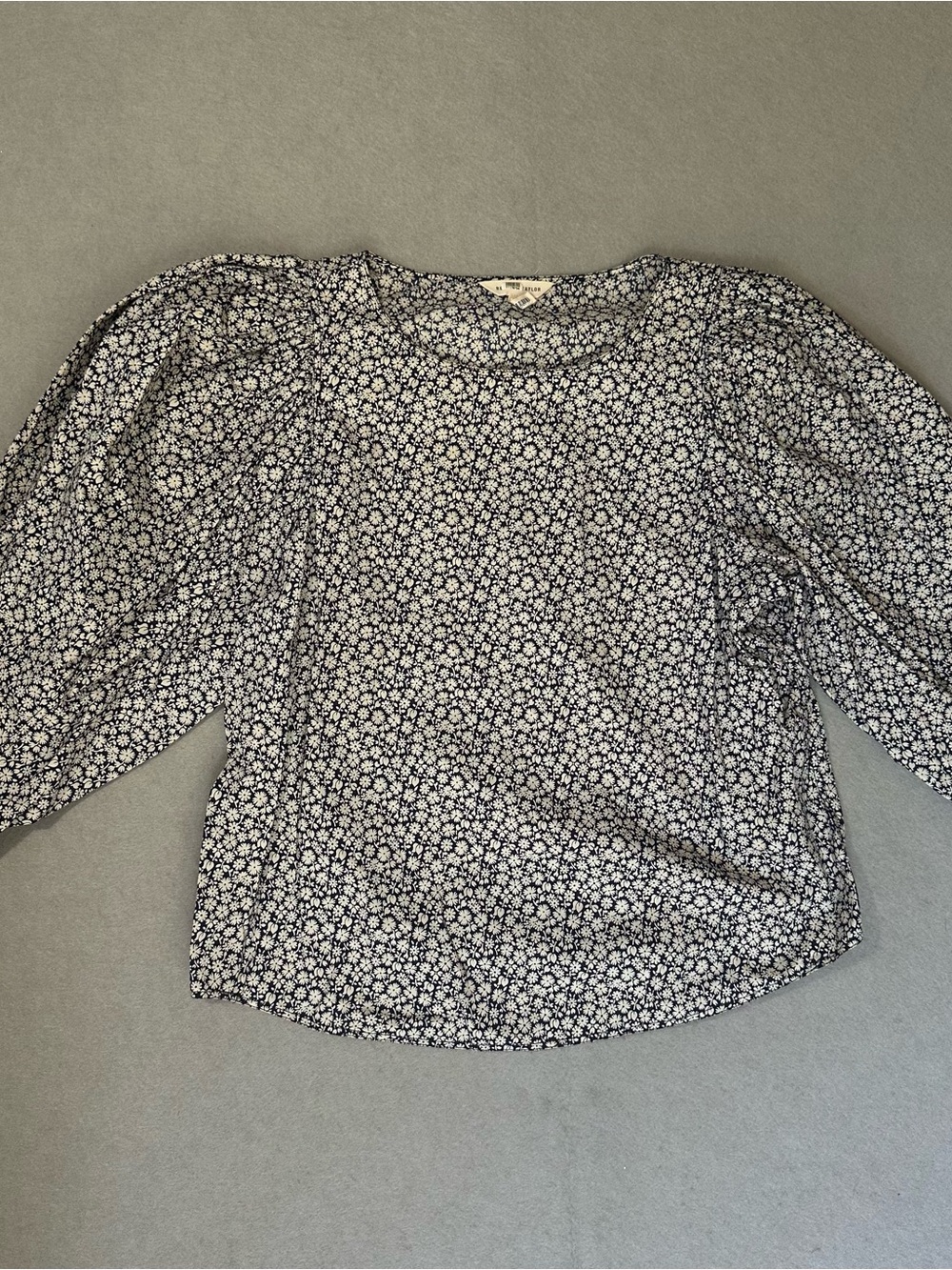 Rebecca Taylor Navy and White Floral Puff-Sleeve Blouse